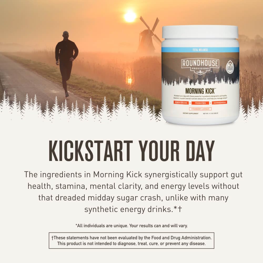 ROUNDHOUSE PROVISION Morning Kick, Greens Superfood Powder Supplement with Ashwagandha, Collagen & Probiotics - Sugar Free, Caffeine Free (3 Pack, Strawberry Lemonade Flavor) by Chuck Norris ROUNDHOUSE PROVISIONBuy Supplements Australia