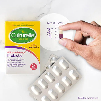 Culturelle Ultimate Strength Probiotic for Men and Women, Most Clinically Studied Probiotic Strain, 20 Billion CFUs, Supports Occasional Diarrhea, Gas & Bloating, Non-GMO, 30 Count CulturelleBuy Supplements Australia