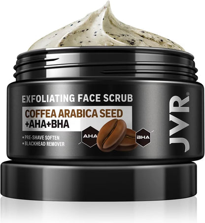 JVR Face Scrub for Men, Facial Scrub for Deep Exfoliating, Cleansing Blackheads, Ingrown Hair, Pre-shave Soften, Organic Formulated with Coffee Extract, AHA and BHA Face Exfoliator (4.23 oz) JVR buy supplements Au
