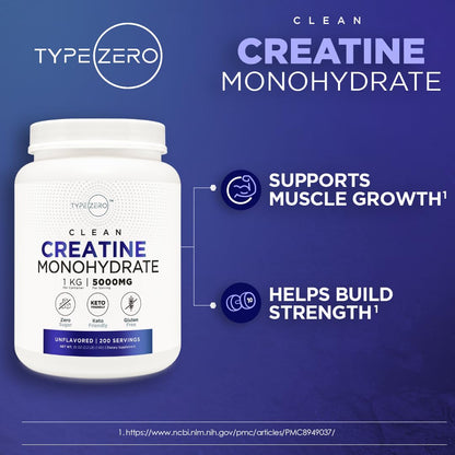 Type Zero Creatine Monohydrate (Unflavored) 1 KG, 5000mg (5g) Per Serving, Micronized, Zero Sugar, Keto Friendly & Gluten Free, 200 Servings Type ZeroBuy Supplements Australia