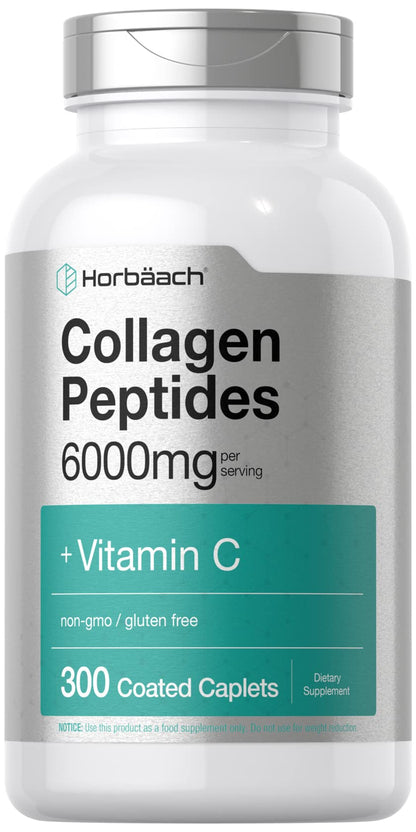 Horbäach Collagen Peptides 6000mg | 300 Caplet Pills | with Vitamin C | Hydrolyzed Collagen Supplement | Non-GMO, Gluten Free HorbäachBuy Supplements Australia