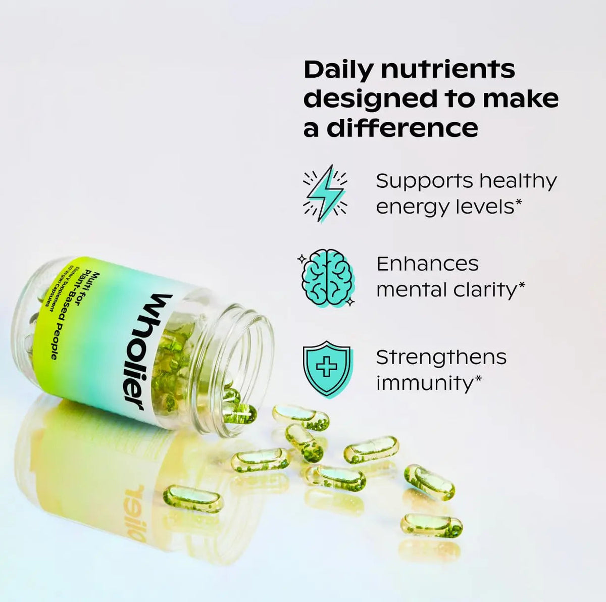 wholier Plant Based Multivitamin Vegan Omega-3 DHA EPA, Vitamin D, B12, Zinc, Vitamin K2, Iron, Iodine, Selenium wholier
