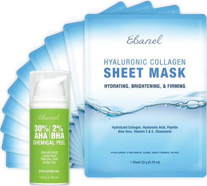 Ebanel Bundle of 30% AHA 2% BHA Chemical Peel and 10 Pack Collagen Face Mask Ebanel buy supplements Au