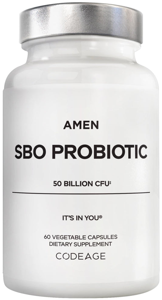 Amen Probiotics Supplement, SBO Probiotic and Organic Prebiotics, 50 Billion CFUs, Shelf Stable, No Refrigeration Required, Flora Daily Probiotic Formula for Women & Men