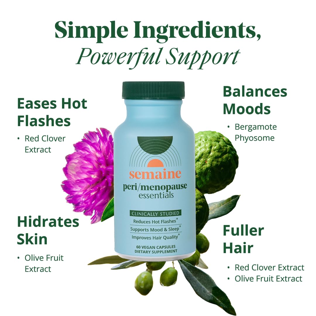 Semaine Peri/Menopause Essentials, 60 Ct. - Fuller Hair, No More Hot Flashes, Hormone Balance, Better Sleep & More - Clinically-Studied, Non-Hormonal Formula SemaineBuy Supplements Australia