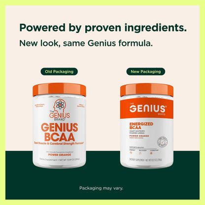 Genius BCAA Powder - 5g Vegan BCAAs L-Glutamine, Cognizin & Rhodiola Muscle Recovery Energy Support 100mg Caffeine Pre, Intra, Post-Workout Nootropic Supplement for Focus & Performance - Orange The Genius BrandBuy Supplements Australia