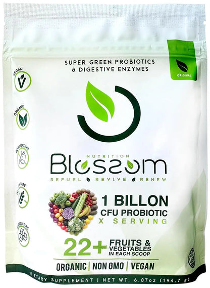 Blossom SuperGreens Probiotics – Digestive Enzymes with Pre/ProBiotics for Bloating Relief – 30+ SuperGreens & SuperReds to Boost Energy –Organic, Gluten-Free, No Fiber, 0g Sugar (Lemon Citrus) BRANIA buy supplements Au