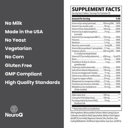 NeuroQ Daily Essentials Multivitamin – High‑Potency Brain & Body Support with Choline 550 mg, PQQ, CoQ10, Alpha Lipoic Acid LifeSeasons