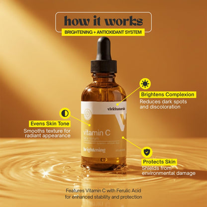 Vivid Naturals Vitamin C Serum For Face With Hyaluronic and Ferulic Acid 60ml Made In USA - Lightweight Non-Sticky Vit C Serum Face for Hydrating Brighter Smooth Fresh Skin Glow Fast Absorbing Vivid Naturals buy supplements Au
