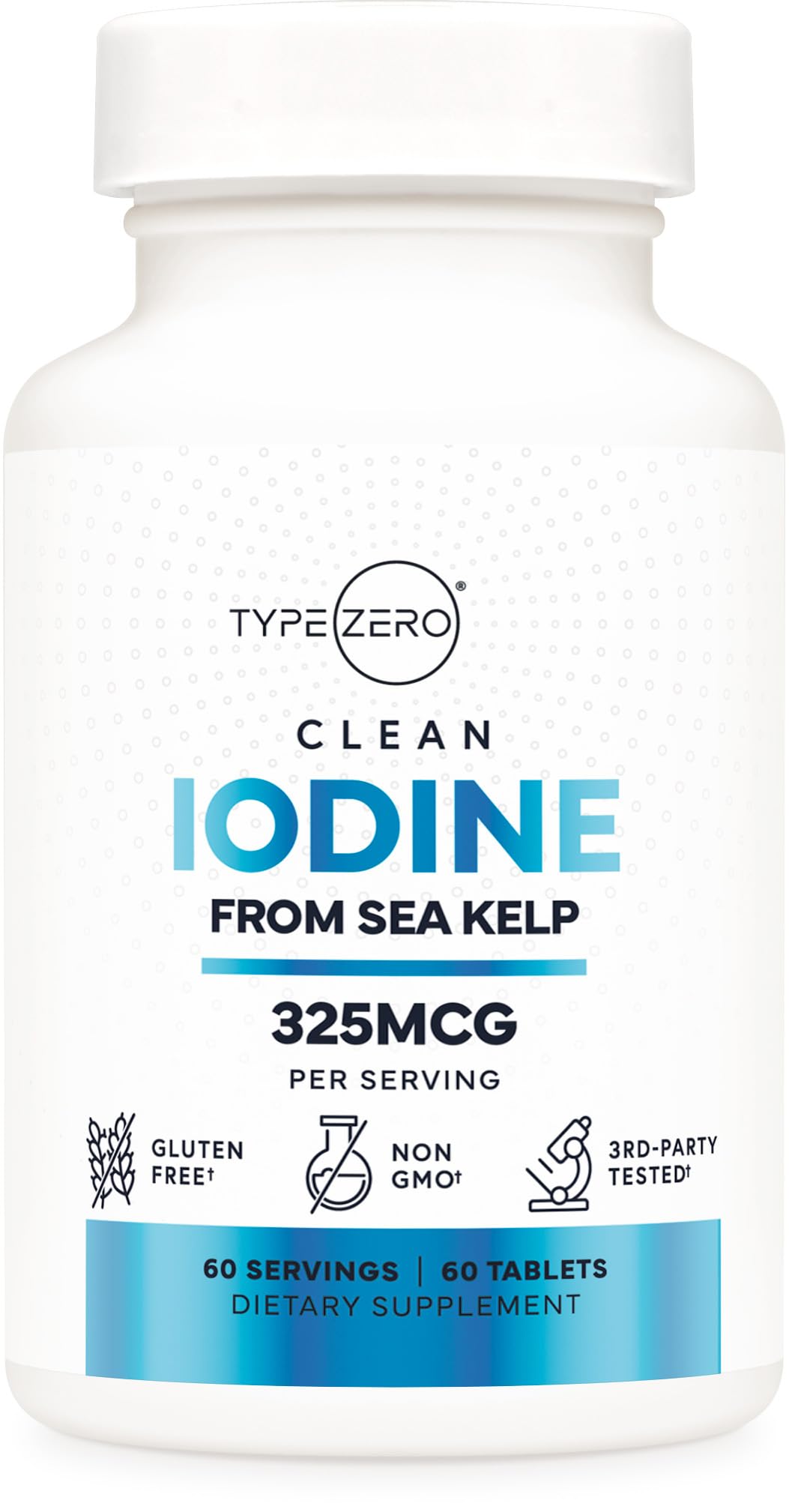 Type Zero Clean Iodine Tablets (60 Servings, 325 MCG Per Serving) - from Sea Kelp, Non-GMO, Gluten Free Type ZeroBuy Supplements Australia