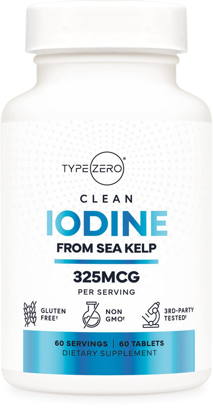 Type Zero Clean Iodine Tablets (60 Servings, 325 MCG Per Serving) - from Sea Kelp, Non-GMO, Gluten Free Type ZeroBuy Supplements Australia