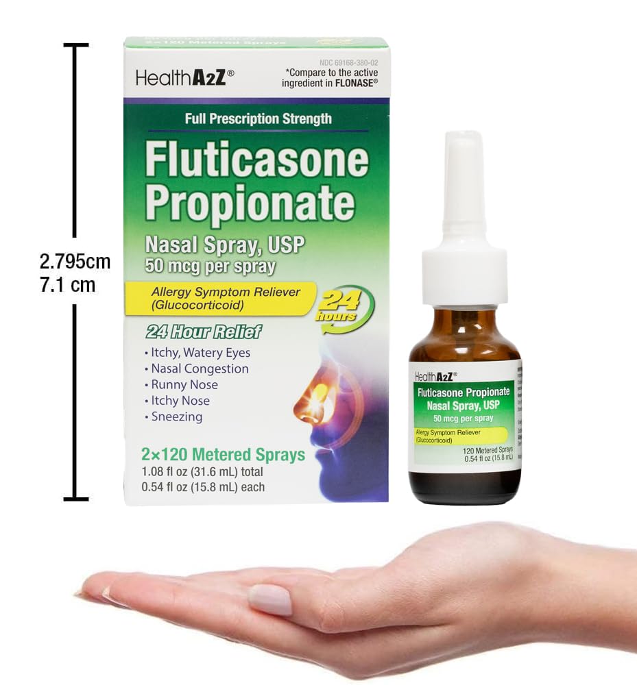 HealthA2Z® Allergy Relief, Fluticasone Propionate 50mcg, Nasal Spray, 24-Hour Allergy Relief, Dye Free, 240 Sprays (2 Pack, 120 Sprays Each) HealthA2Z buy supplements Au