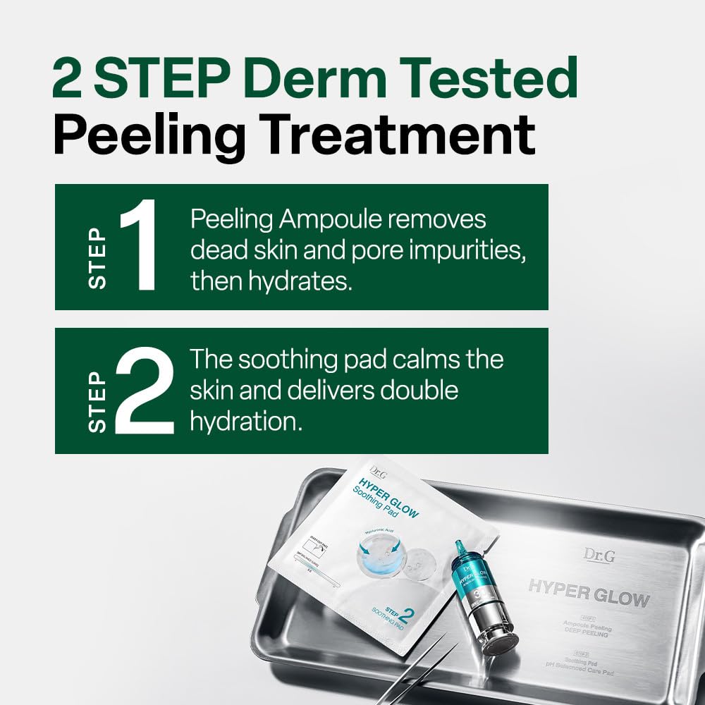 Dr. G Hyper Glow Ampoule Peeling 2-Step System - Removes Dead Skin - Instant Hydration - Korean Skin Care - Comes with Hyper Glow Ampoule Peeling Serum 30% (15 mL) & Soothing Pad (4 Pack) Dr.G buy supplements Au