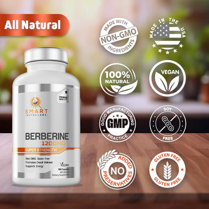 Smart Nutra Labs Premium Berberine HCL 1200mg- 180 Vegan Capsules, 100% Pure Smart Nutra LabsBuy Supplements Australia
