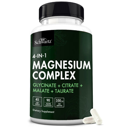 BioSchwartz Magnesium Complex Supplement (90 Capsules) 350mg Magnesium Glycinate Citrate Malate and Taurate Per Serving for Healthy Nerves Muscles Heart Sleep Support (Vegan, Gluten-Free, Non-GMO) BioSchwartzBuy Supplements Australia
