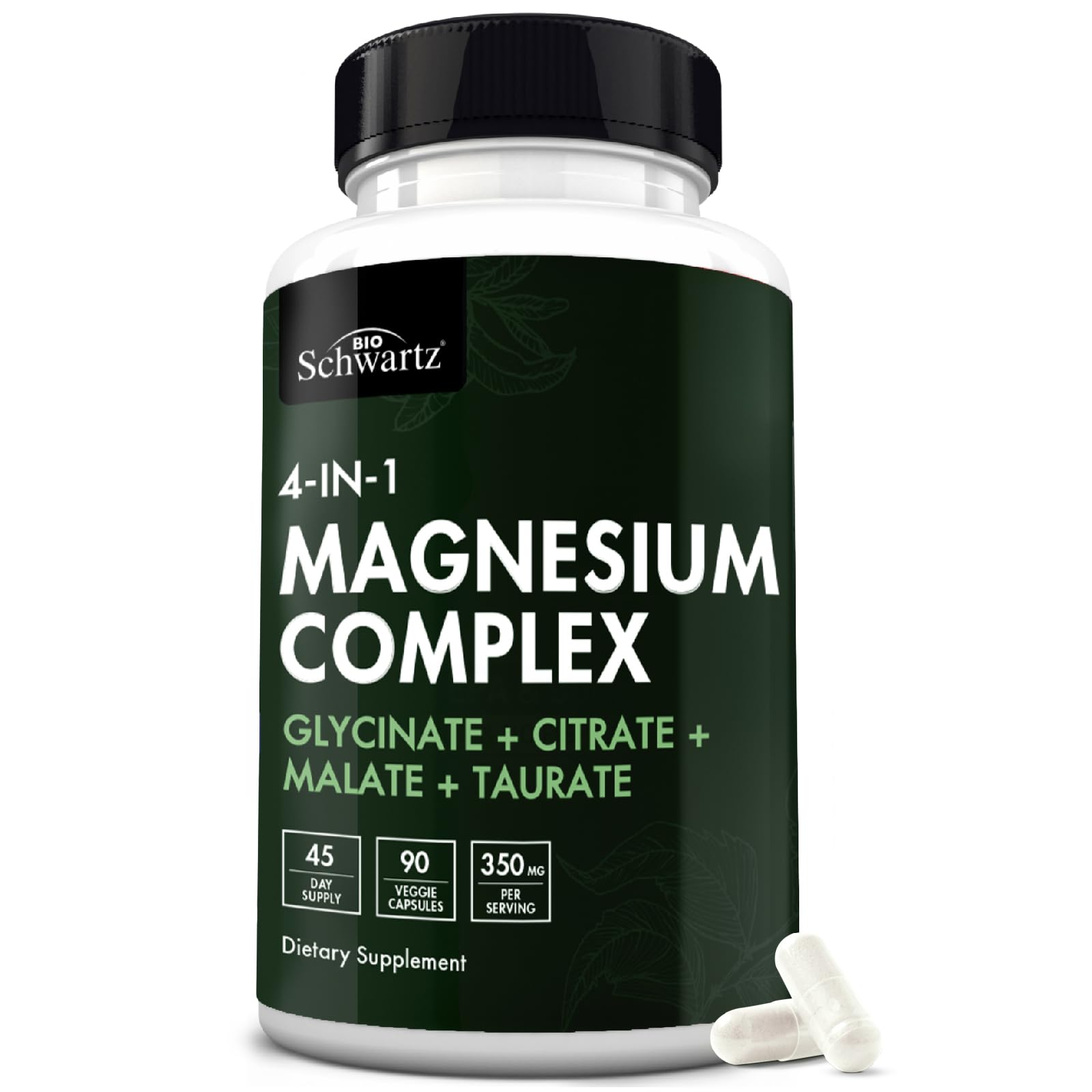 BioSchwartz Magnesium Complex Supplement (90 Capsules) 350mg Magnesium Glycinate Citrate Malate and Taurate Per Serving for Healthy Nerves Muscles Heart Sleep Support (Vegan, Gluten-Free, Non-GMO) BioSchwartzBuy Supplements Australia