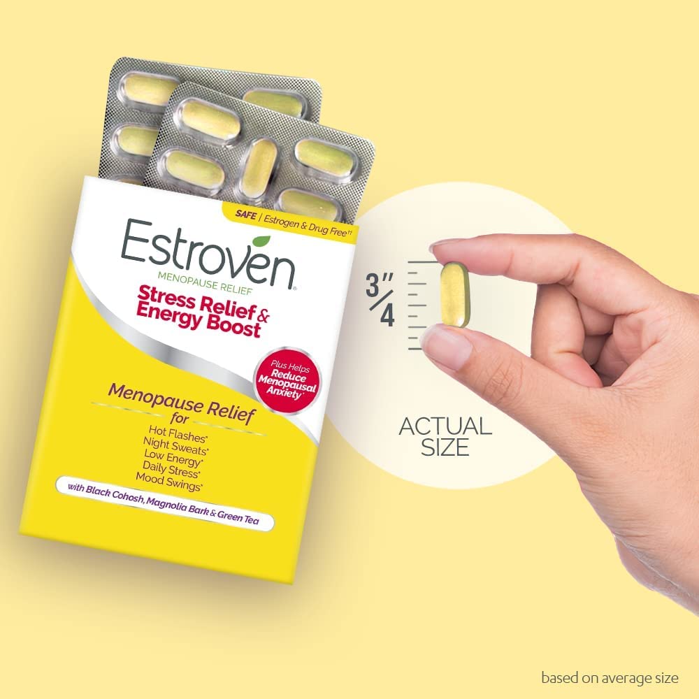 Estroven Stress Relief & Energy Boost for Menopause Relief - 28 Ct. - Clinically Proven Ingredients Provide Stress & Energy Support + Night Sweats & Hot Flash Relief - Drug-Free and Gluten-Free EstrovenBuy Supplements Australia
