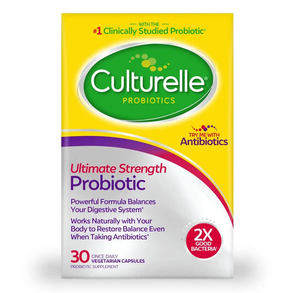 Culturelle Ultimate Strength Probiotic for Men and Women, Most Clinically Studied Probiotic Strain, 20 Billion CFUs, Supports Occasional Diarrhea, Gas & Bloating, Non-GMO, 30 Count CulturelleBuy Supplements Australia