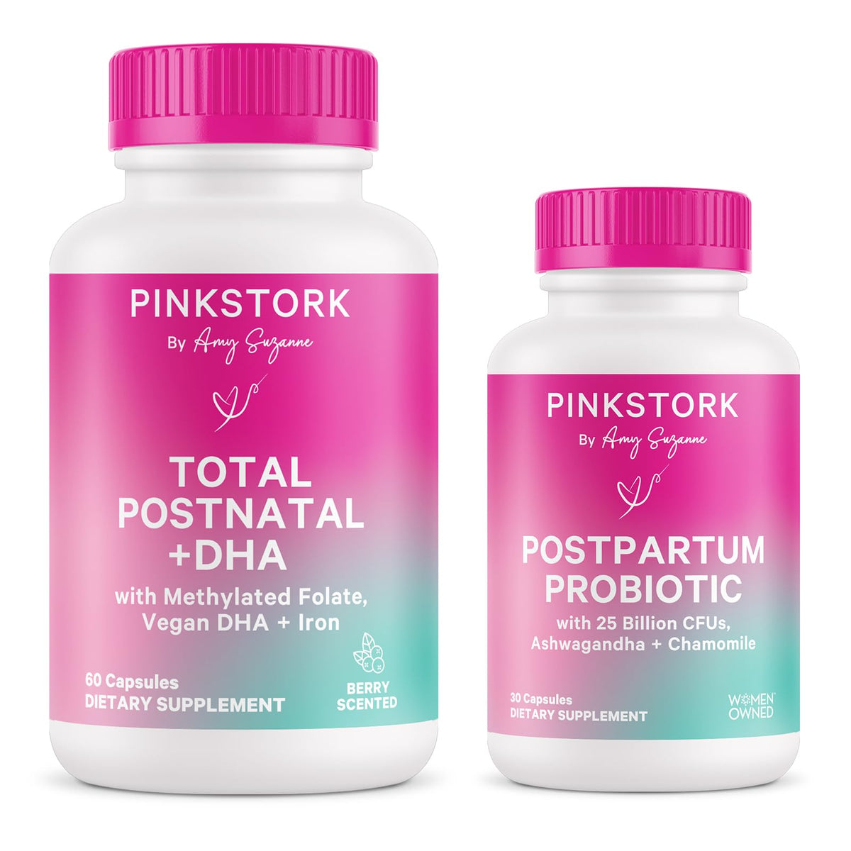 Pink Stork Postnatal Multivitamin + Probiotics with Vegan DHA, Ashwagandha, Iron, Folate, B12 - Supports Hormone Balance, Postpartum Recovery, Gut Health, & Digestion - Pack of 2 Pink StorkBuy Supplements Australia