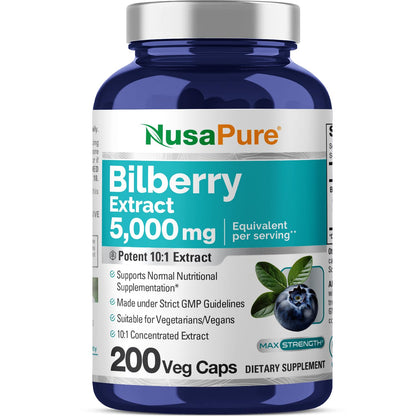 NusaPure Bilberry Extract 5,000mg 200 Vegetarian caps (Non-GMO, Vegan) NusaPureBuy Supplements Australia