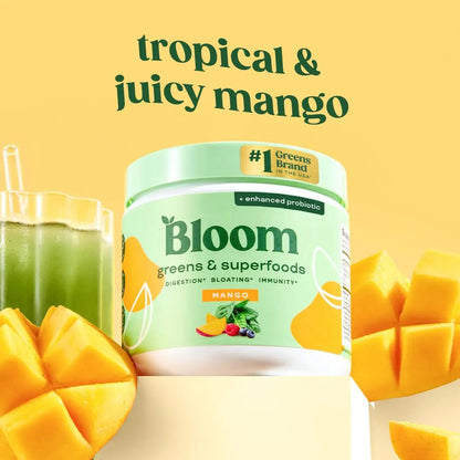 Bloom Nutrition Superfood Greens Powder, Digestive Enzymes with Probiotics and Prebiotics, Gut Health, Bloating Relief for Women, Chlorella, Green Juice Mix with Beet Root Powder, 30 SVG, Mango Bloom NutritionBuy Supplements Australia