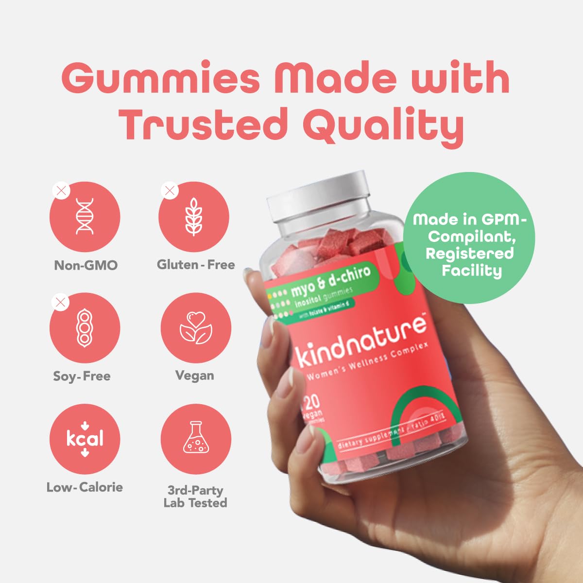 kindnature Myo-Inositol & D-Chiro Inositol Gummies for Women – 2000mg + 50mg, Ideal 40:1 Ratio – with Vitamin D & Folate – Hormone Balance Support – Vegan, Watermelon Flavor (120 Gummies) kindnatureBuy Supplements Australia