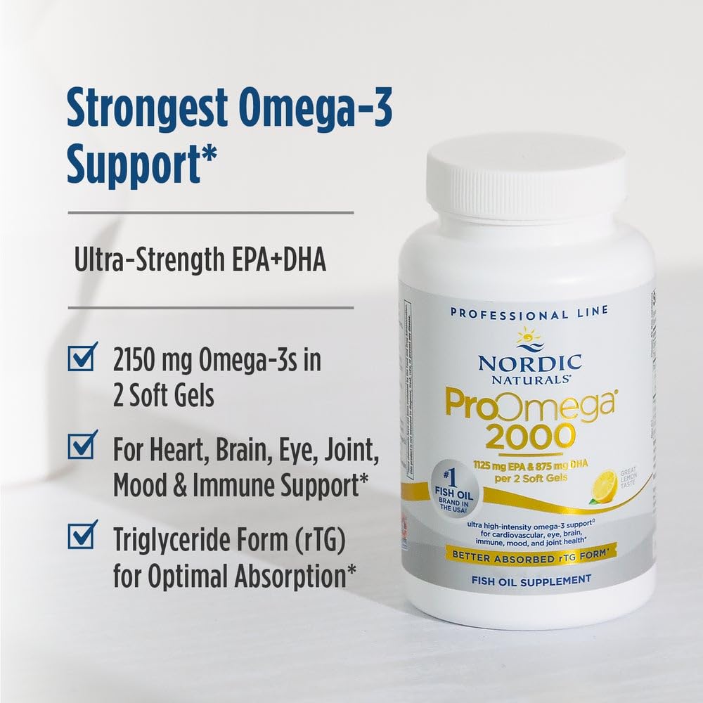 Nordic Naturals ProOmega 2000, Lemon Flavor - 120 Soft Gels - 2150 mg Omega-3 - Ultra High-Potency Fish Oil - EPA & DHA - Promotes Brain, Eye, Heart, & Immune Health - Non-GMO - 60 Servings Nordic Naturals buy supplements Au