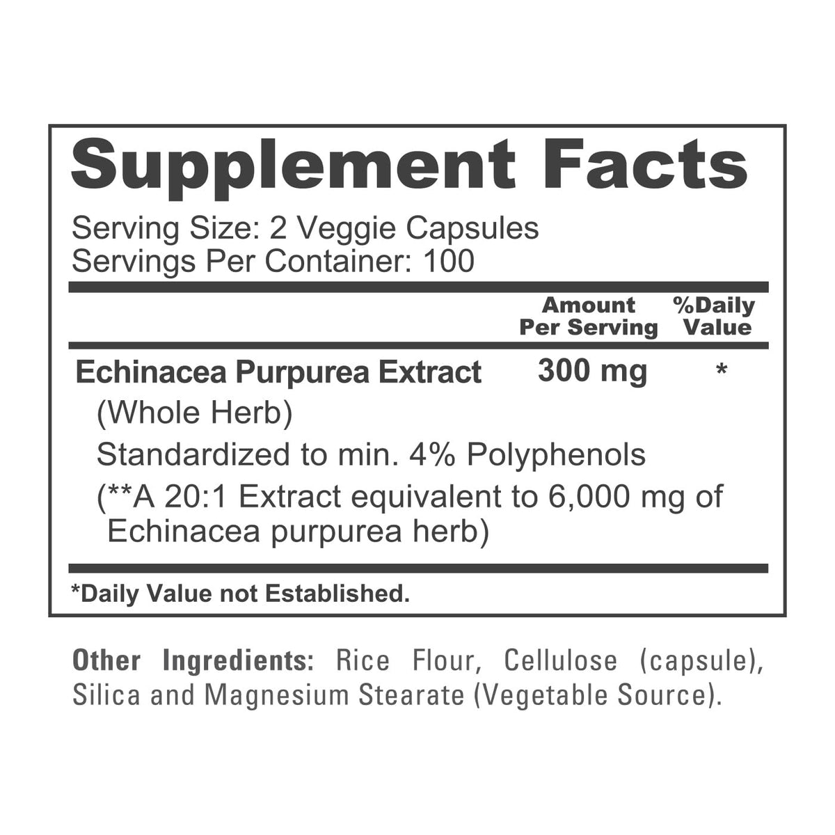 NusaPure Echinacea 20:1 Extract, 300 mg Equivalent to 6,000mg 200 Veggie Caps, Vegan, Non-GMO, Gluten Free Supplement NusaPureBuy Supplements Australia