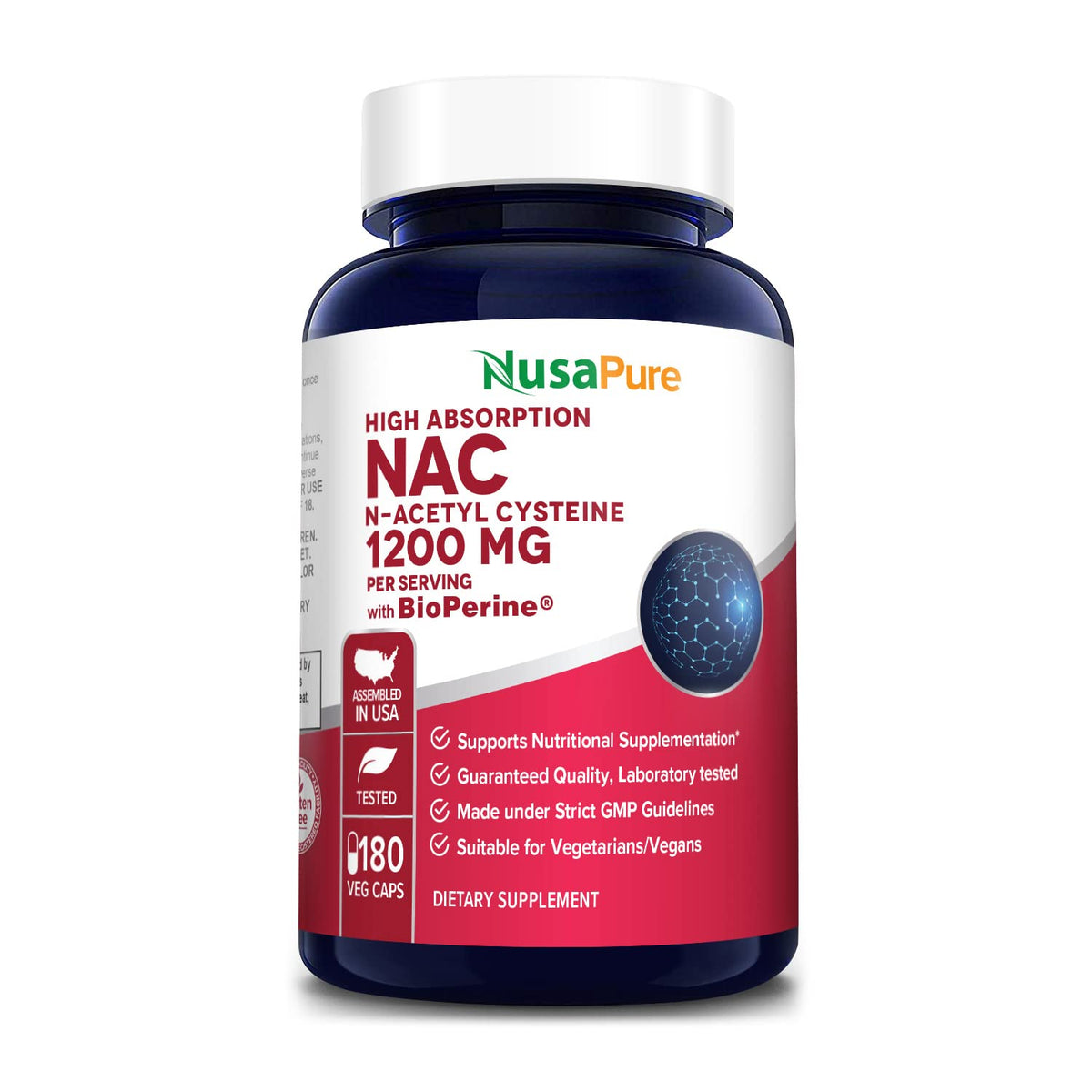 NusaPure N-Acetyl Cysteine (NAC) 1200mg 180 Veggie Caps (Vegetarian, Non-GMO, Gluten Free) Bioperine NusaPureBuy Supplements Australia
