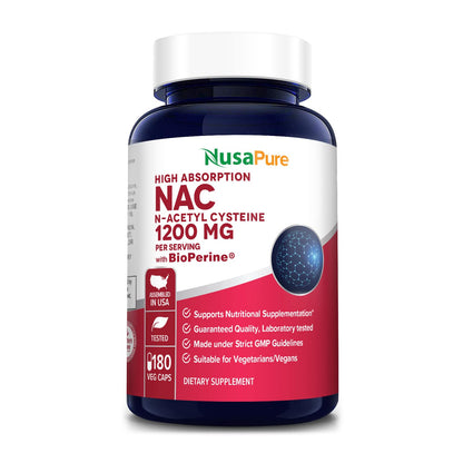 NusaPure N-Acetyl Cysteine (NAC) 1200mg 180 Veggie Caps (Vegetarian, Non-GMO, Gluten Free) Bioperine NusaPureBuy Supplements Australia