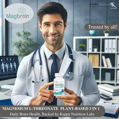 Kappa Nutrition Powered by Magbrain™ Magnesium L-Threonate Plant-Based, 420mg Elemental Magnesium (3 Capsules) from 2,253mg, 120 Vegan Capsules, Brain, Sleep & Muscle Support. KAPPA NUTRITIONBuy Supplements Australia