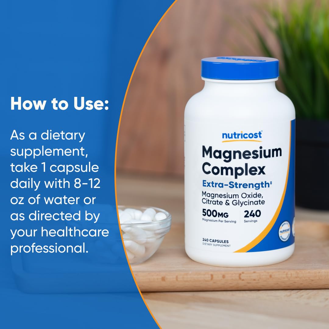 Nutricost Magnesium Complex 500mg, 240 Capsules - Magnesium Oxide, Citrate, and Glycinate - Gluten Free and Non-GMO NutricostBuy Supplements Australia