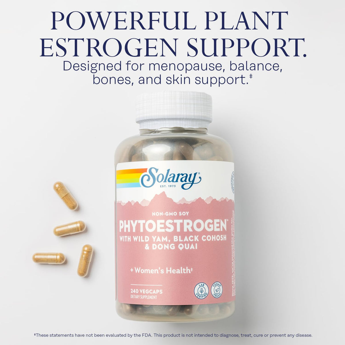 SOLARAY PhytoEstrogen Menopause Supplements with Wild Yam, Black Cohosh and Dong Quai - Phyto Estrogen Pills for Perimenopause and Menopause Support, Vegan, 60-Day Guarantee, 60 Servings, 240 VegCaps SOLARAYBuy Supplements Australia