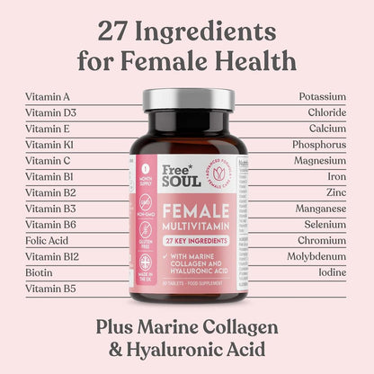 Women's Multivitamins and Minerals with Collagen & Hyaluronic Acid - 27 Essential Free SoulBuy Supplements Australia