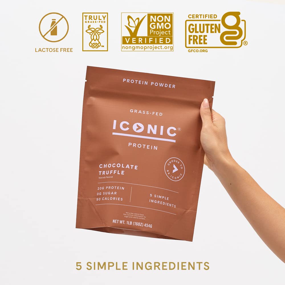 ICONIC Protein Powder, Chocolate Truffle - Sugar Free, Low Carb Protein Powder - Lactose Free, Gluten Free, Non-GMO - 20g Grass Fed Whey & Casein Protein