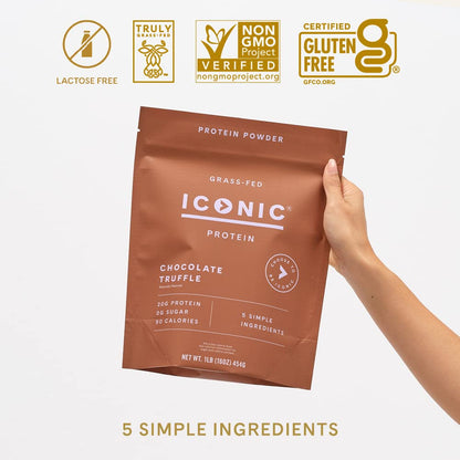 ICONIC Protein Powder, Chocolate Truffle - Sugar Free, Low Carb Protein Powder - Lactose Free, Gluten Free, Non-GMO - 20g Grass Fed Whey & Casein Protein