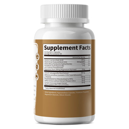 10-IN-1 Cortisol Supplements w/ KSM-66® Ashwagandha 300mg + L-Theanine 250mg, Magnesium Glycinate, Saffron, Phosphatidylserine, Turmeric & Vitamin C D3 B6 B5, For Women Men, 120 Capsules 60-Day Supply LukareeBuy Supplements Australia