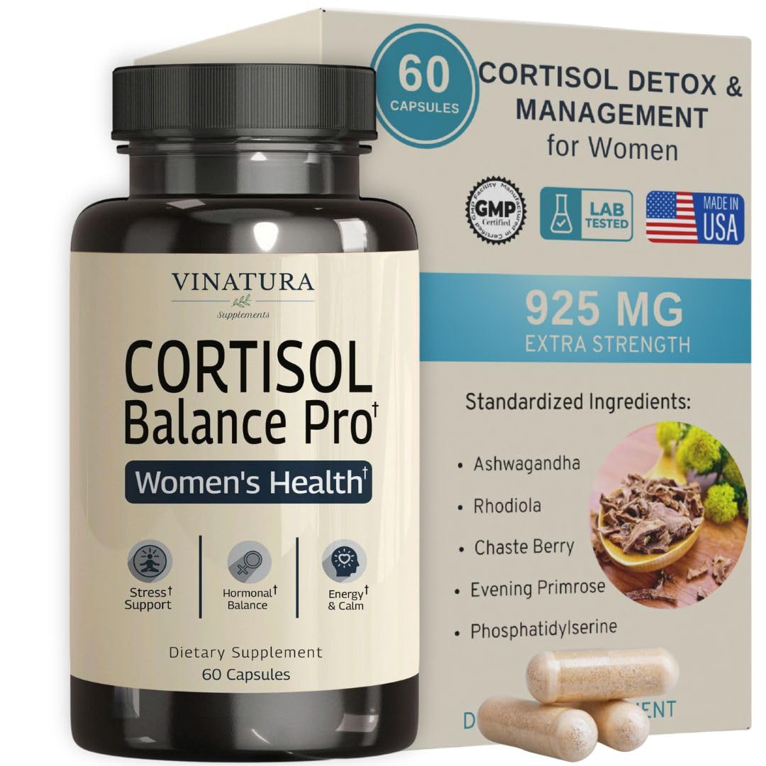 VINATURA Cortisol Supplements for Women - Cortisol Detox and Management - Adrenal Support, Stress Support, 60 Vegan Capsules VINATURABuy Supplements Australia