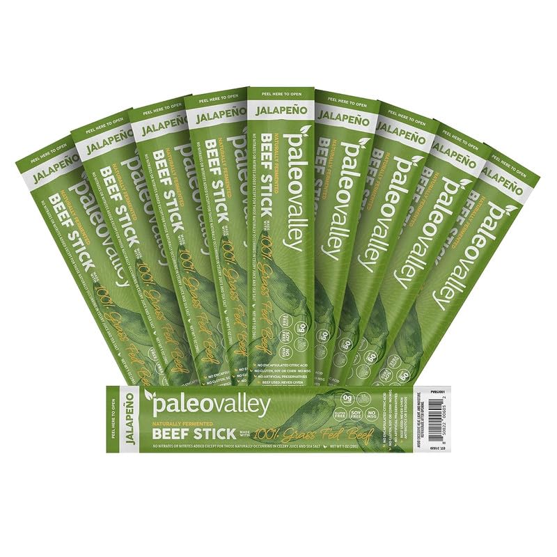 Paleovalley 100% Grass Fed Jalapeno Beef Sticks - Delicious Gluten Free Beef Snack - High Protein Keto Friendly PaleovalleyBuy Supplements Australia