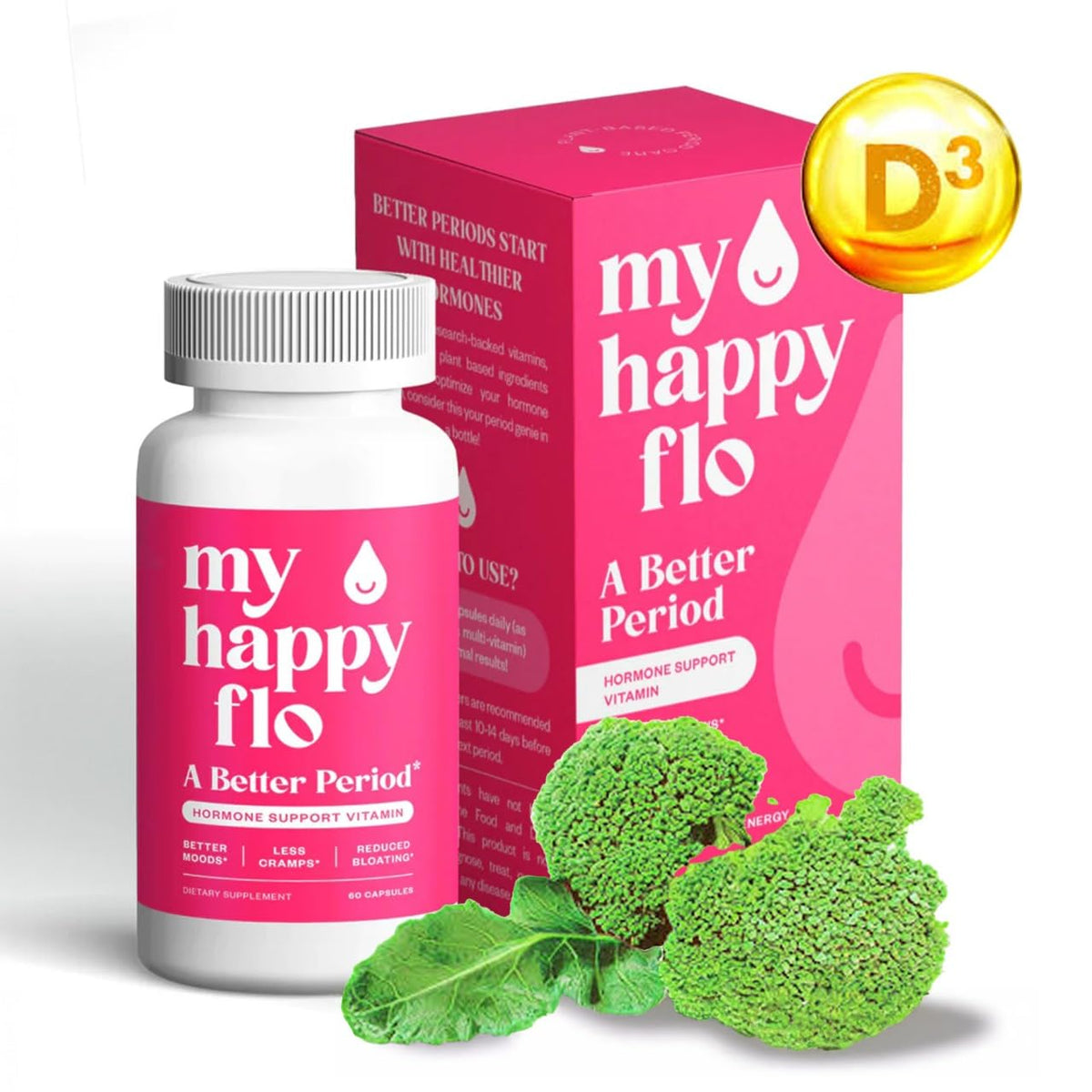 My Happy Flo PMS Support Supplement for Women with Iron, PMS Relief Hormone Support for Women, 10-in-1 PMDD Supplements for Women | DIM & I3C Indole-3-Carbinol for Cramp Relief, Heavy Flow - 60 Caps My Happy FloBuy Supplements Australia