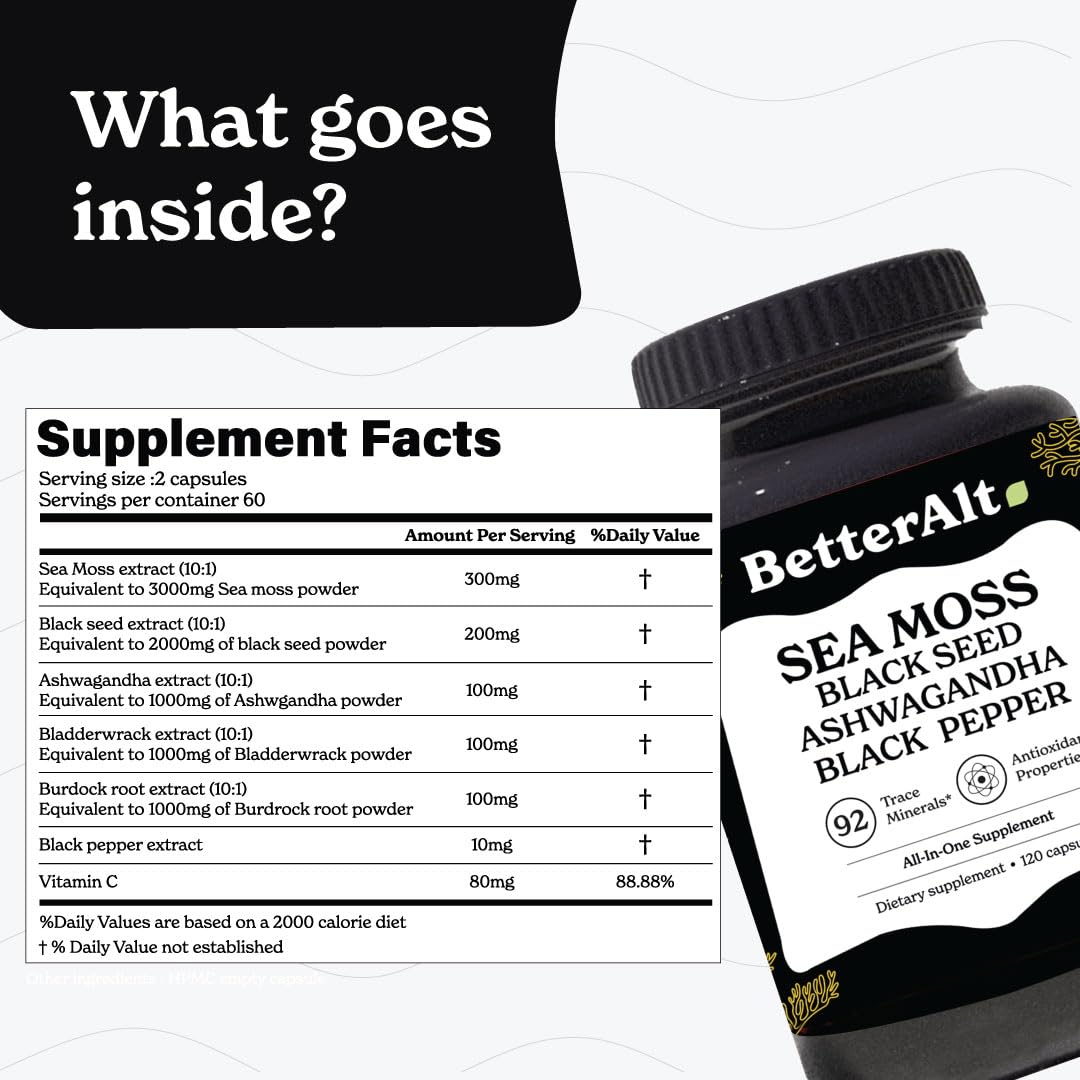 Better Alt Sea Moss Capsules- Irish Sea Moss with Black Seed Oil, Ashwagandha & Black Better AltBuy Supplements Australia
