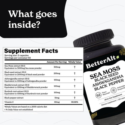Better Alt Sea Moss Capsules- Irish Sea Moss with Black Seed Oil, Ashwagandha & Black Better AltBuy Supplements Australia