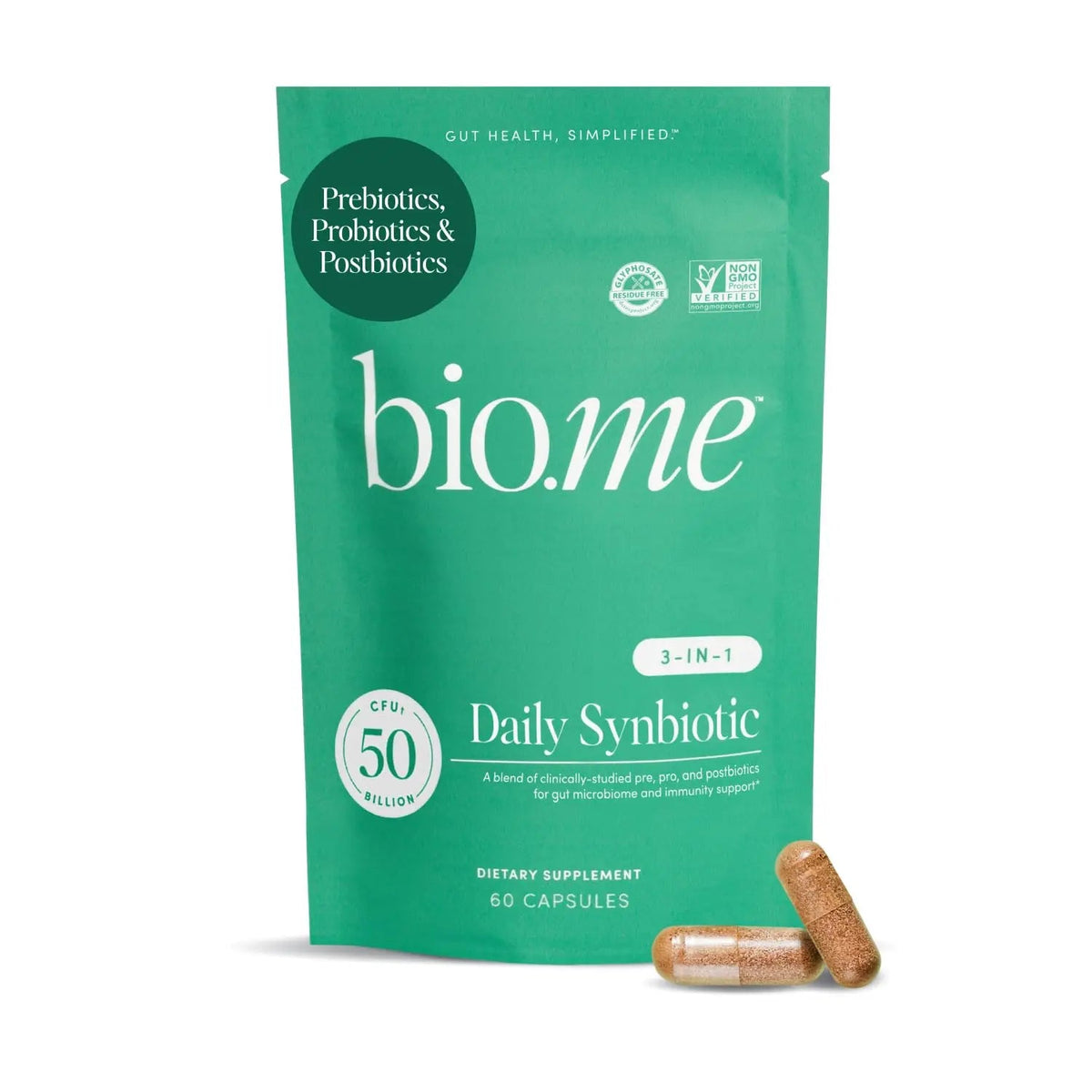 Synbiotic 3-in-1 Prebiotics, Probiotics & Postbiotics for Digestive Health, Gut Health, Immune Support & Bloating Relief for Men & Women - 50 Billion CFU Per Serving - Vegan, 60 Capsules (30 Servings) Bio.meBuy Supplements Australia