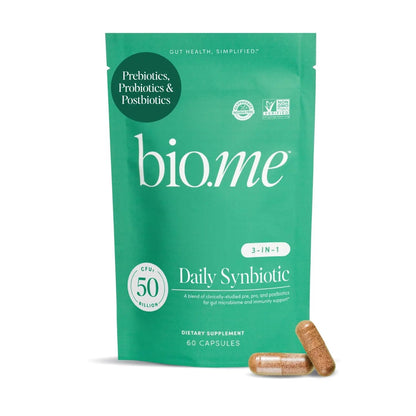 Synbiotic 3-in-1 Prebiotics, Probiotics & Postbiotics for Digestive Health, Gut Health, Immune Support & Bloating Relief for Men & Women - 50 Billion CFU Per Serving - Vegan, 60 Capsules (30 Servings) Bio.meBuy Supplements Australia