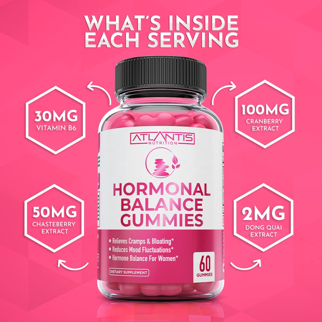 Atlantis Nutrition Hormonal Balance for Women & PMS Relief Gummies - Alleviates Cramps, Bloating, Mood Swings, Hot Flashes & Night Sweats - Cranberry, Dong Quai & Chasteberry Menstrual Cramp Relief Atlantis NutritionBuy Supplements Australia