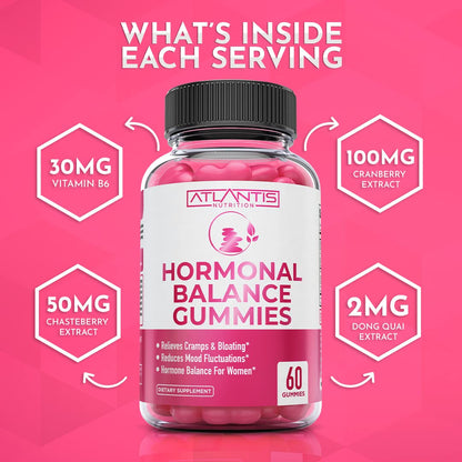 Atlantis Nutrition Hormonal Balance for Women & PMS Relief Gummies - Alleviates Cramps, Bloating, Mood Swings, Hot Flashes & Night Sweats - Cranberry, Dong Quai & Chasteberry Menstrual Cramp Relief Atlantis NutritionBuy Supplements Australia
