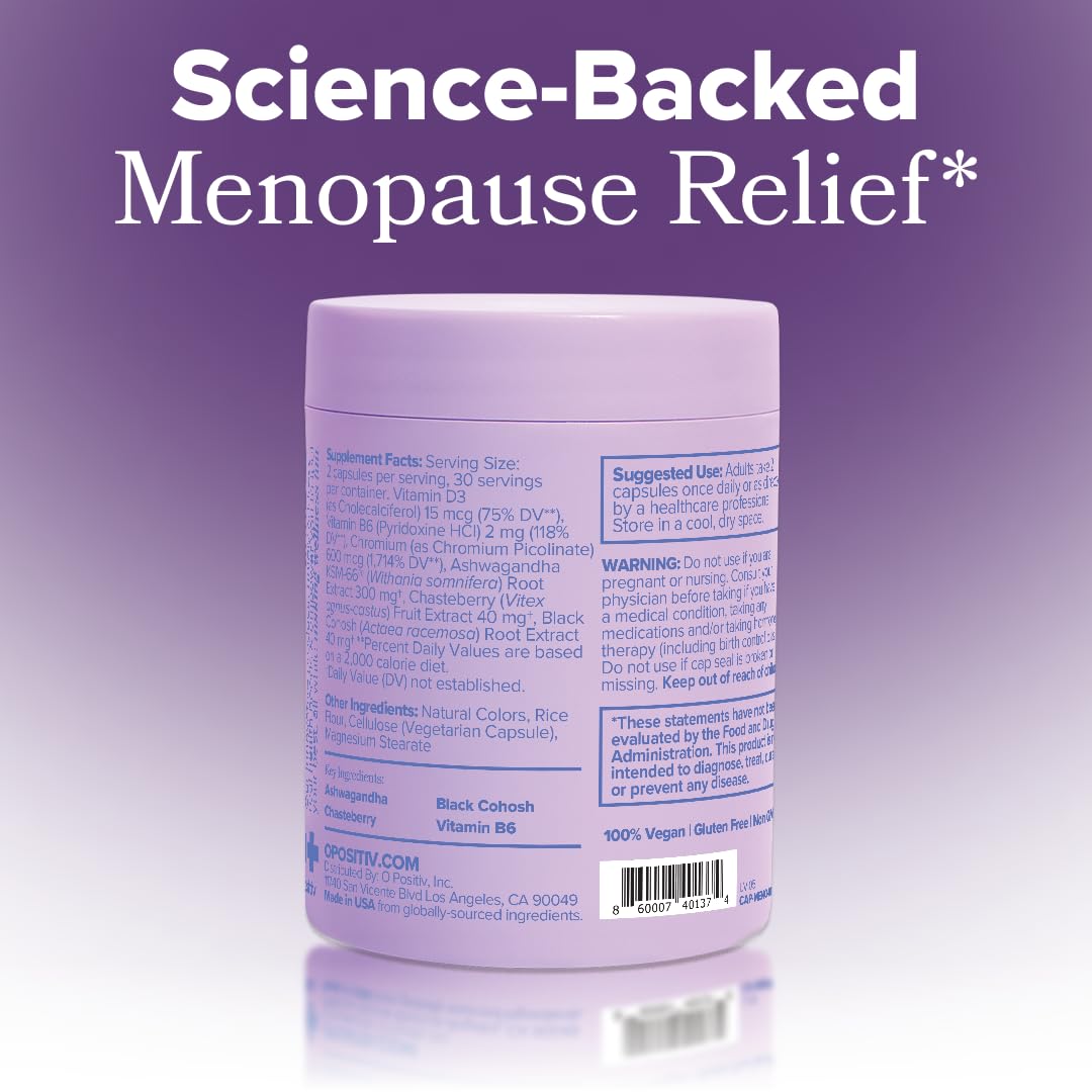 O Positiv MENO Vitamins for Menopause - Hormone-Free Menopause Supplement for Women - Black Cohosh & Ashwagandha KSM-66 - Helps Relieve Hot Flashes, Night Sweats, Mood Swings - 30 Servings (Pack of 1) O PositivBuy Supplements Australia