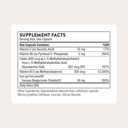 THORNE - Advanced Iron Complex (Formerly Ferrasorb) - Complete Blood Support Formula* - Elemental Iron, Folate, B and C Vitamins for Optimal Absorption - Gluten, Dairy & Soy-Free - 60 Servings THORNEBuy Supplements Australia