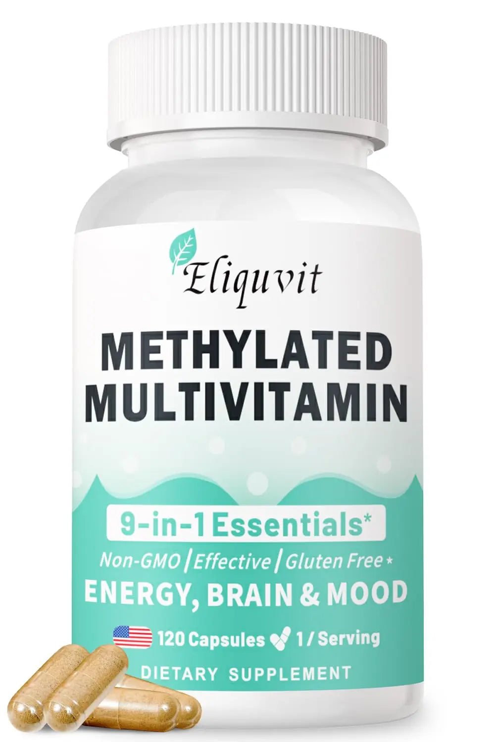 Eliquvit Methylated Multivitamin for Men & Women - Methylated B Complex with Methylfolate & B12-9-in-1 MTHFR Support + TMG - Vegan Multivitamin Eliquvit