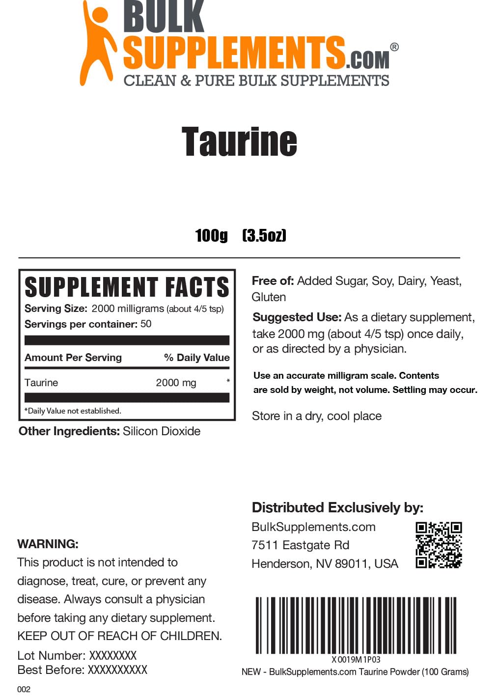 BULKSUPPLEMENTS.COM Taurine Powder - Taurine Supplement, Taurine 2000mg BULKSUPPLEMENTS.COMBuy Supplements Australia
